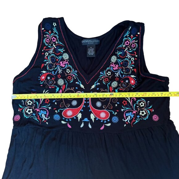Boho Black Sleeveless Dress Stretch Embroidery Flowy 1X CottageCore DesignHist - Picture 10 of 12